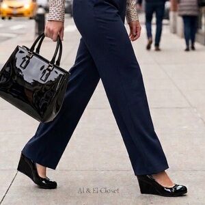 CL by Laundry Black Patent Wedge Heels Size 9.5 Man-Made Upper New With Box